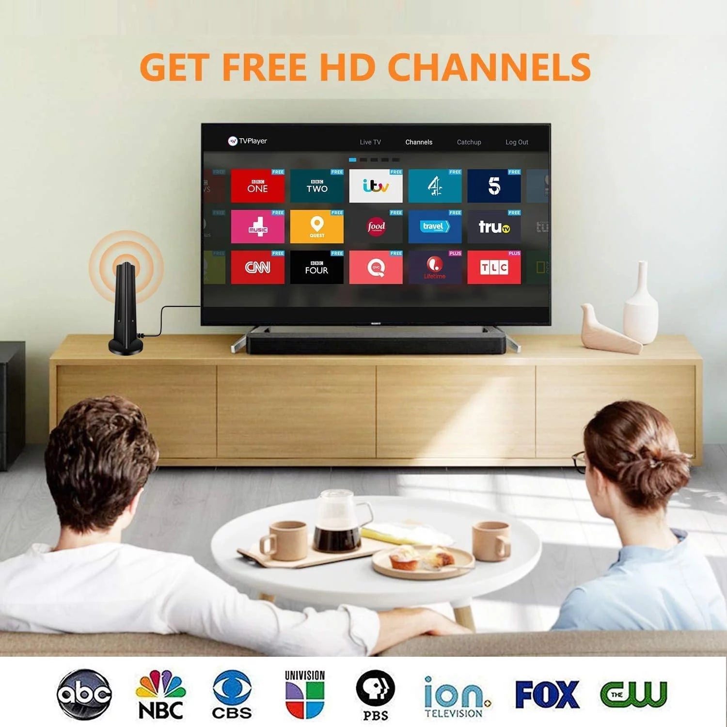 Amplified HD Digital Indoor TV Antenna, 4K VHF UHF, 18FT Coaxial Cable U831