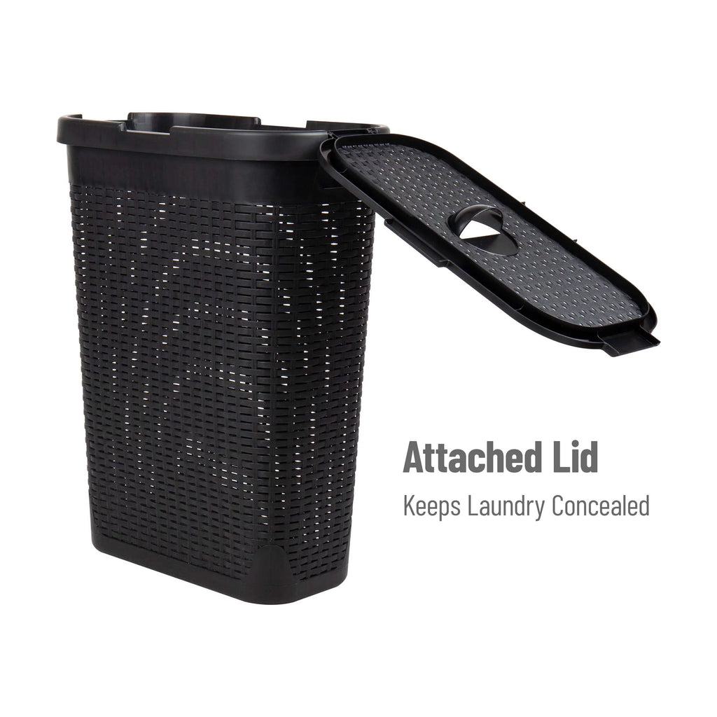 Slim Laundry Hamper with Lid, Wicker Design, Set of 2 L9373