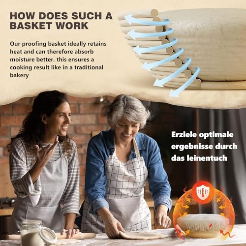 Bread Proofing Basket Set with Linen Liner, Dough Scraper and Whisk Y326