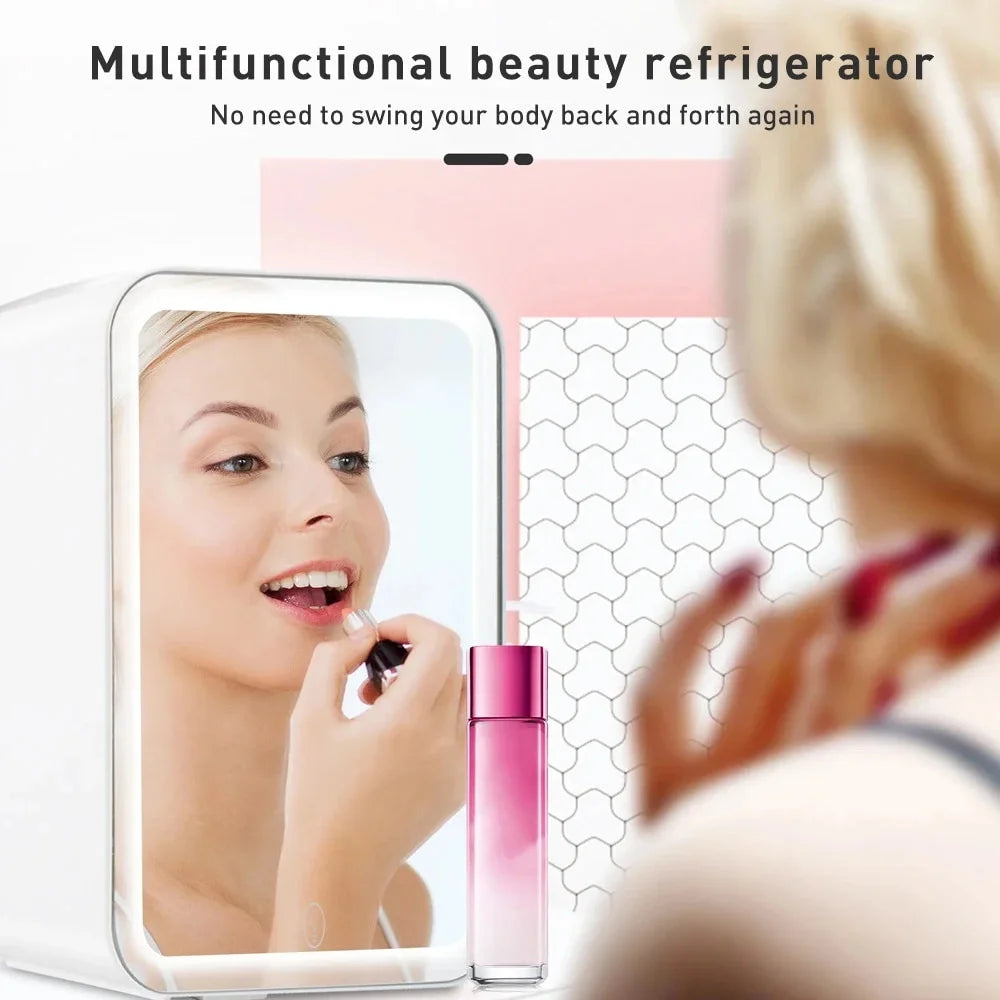 Mini Fridge with Dimmable LED Mirror, 4L Portable Cooler & Warmer for Cosmetics and Skincare S902