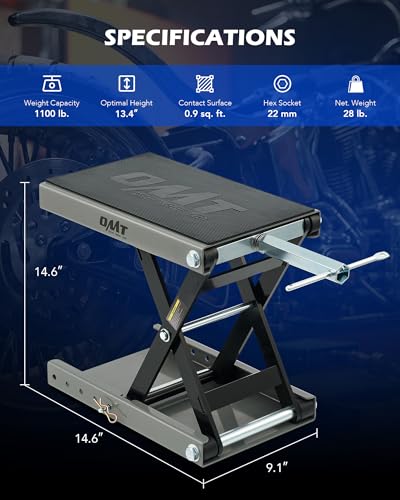 Motorcycle Scissor Lift Jack, 1100 lb Capacity, Wide Deck with T Handle, for ATV Dirt Bike Cruiser G6574