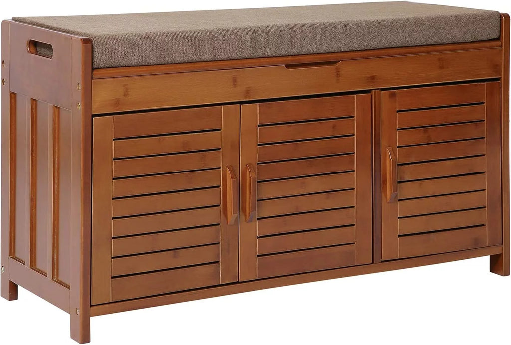 POJPION Shoe Storage Rack Bench for Entryway Window & Outdoor Bench Boot Organizing Detachable Cushion with Hidden Storage Compartment