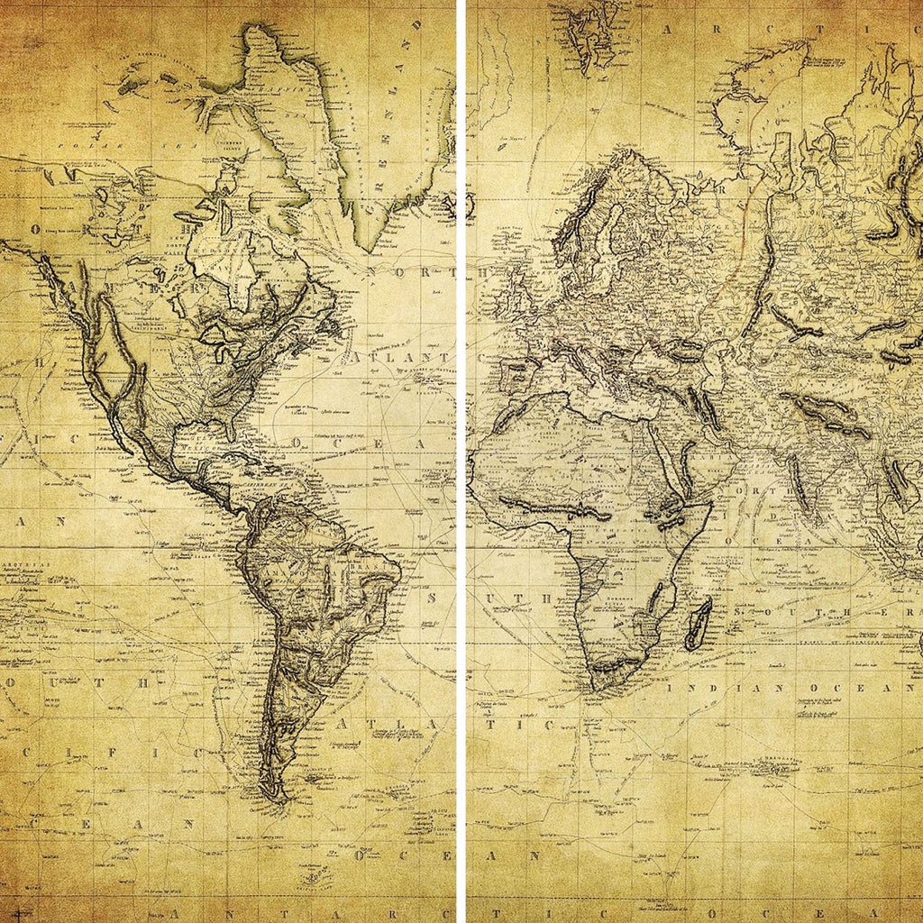 Vintage World Map Canvas Room Divider - 3 Panel F967