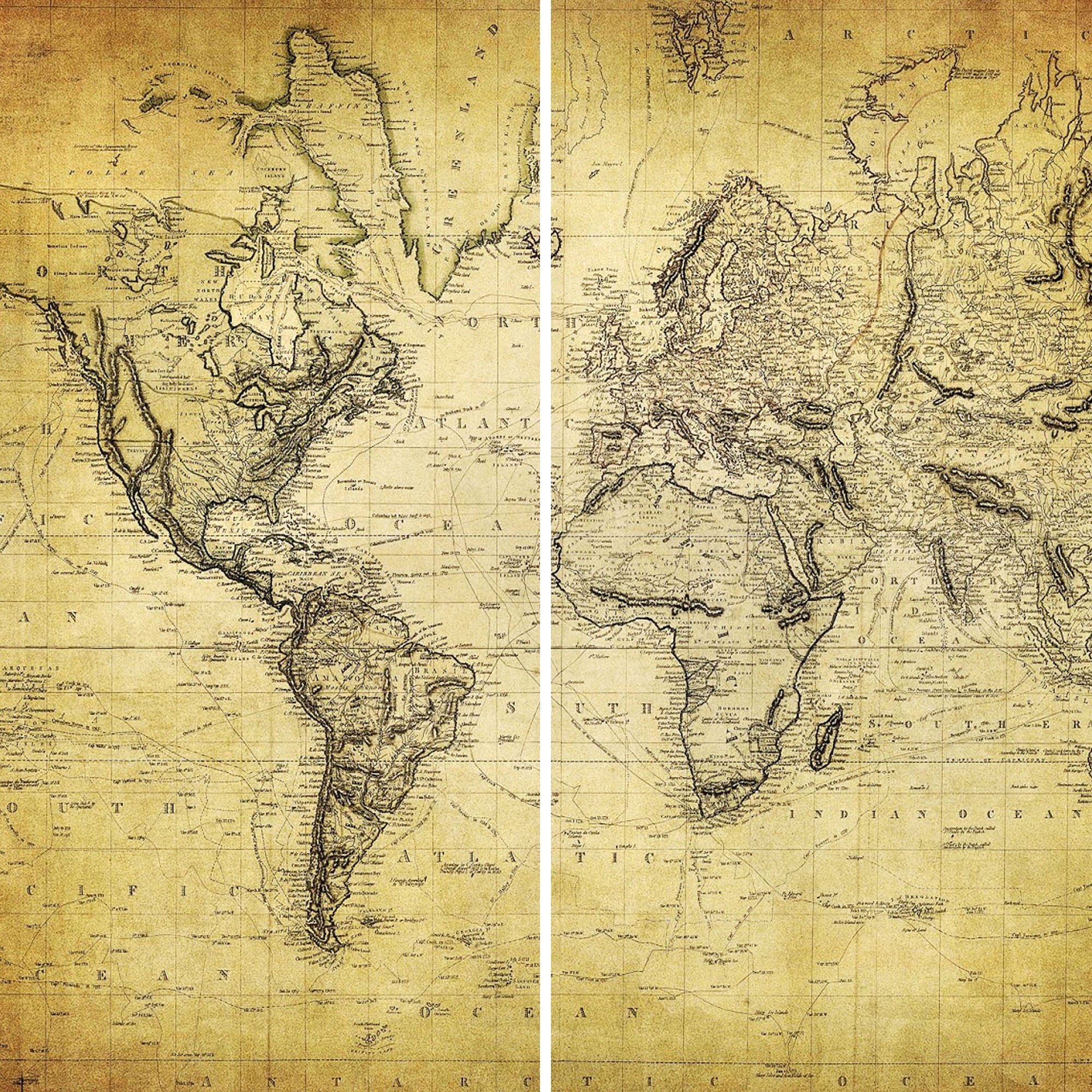 Vintage World Map Canvas Room Divider - 3 Panel F967