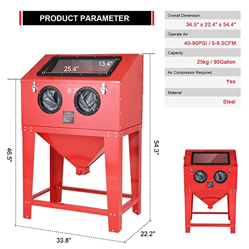 Abrasive Blast Cabinet 90 Gallon with Glass Viewing Window Z215
