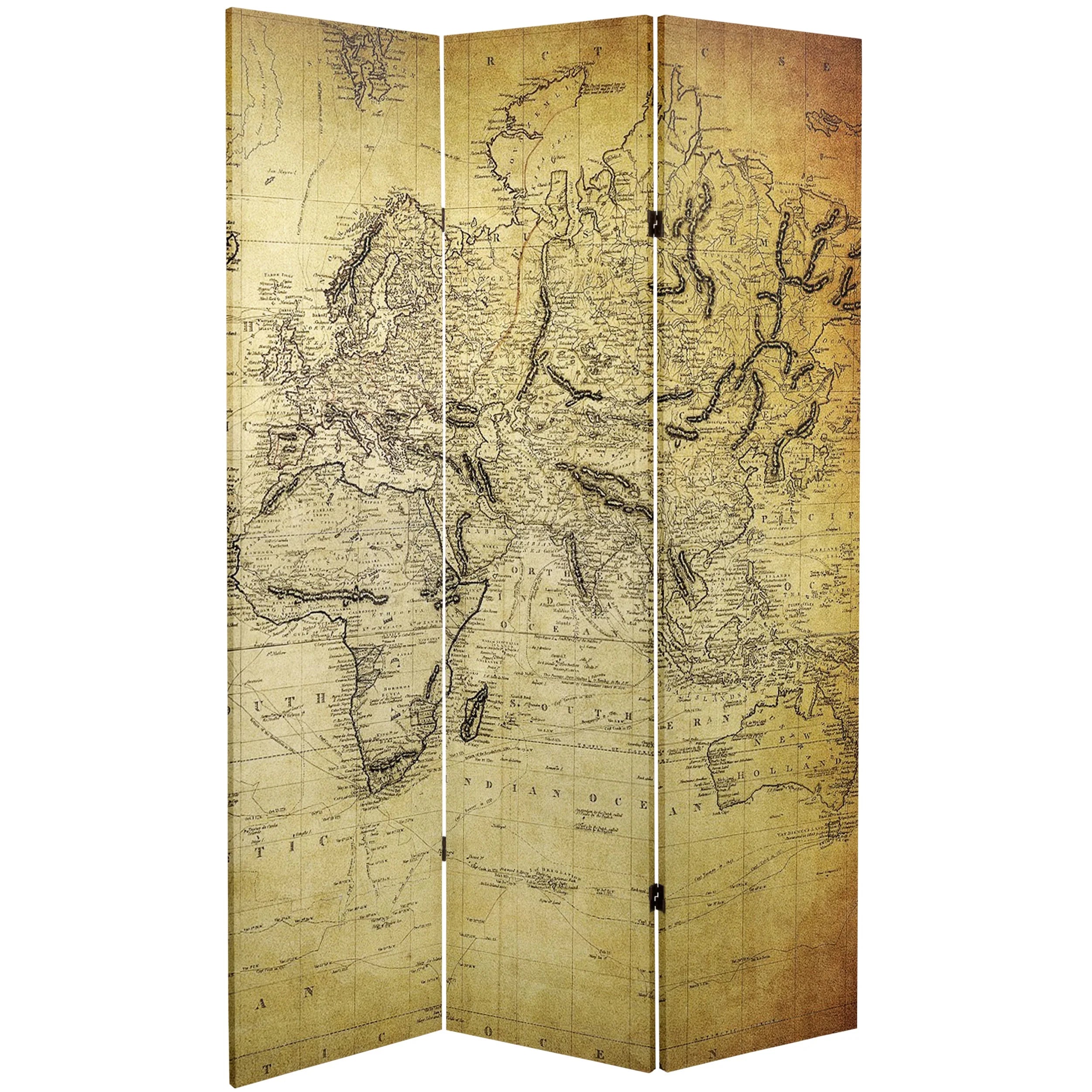 Vintage World Map Canvas Room Divider - 3 Panel F967