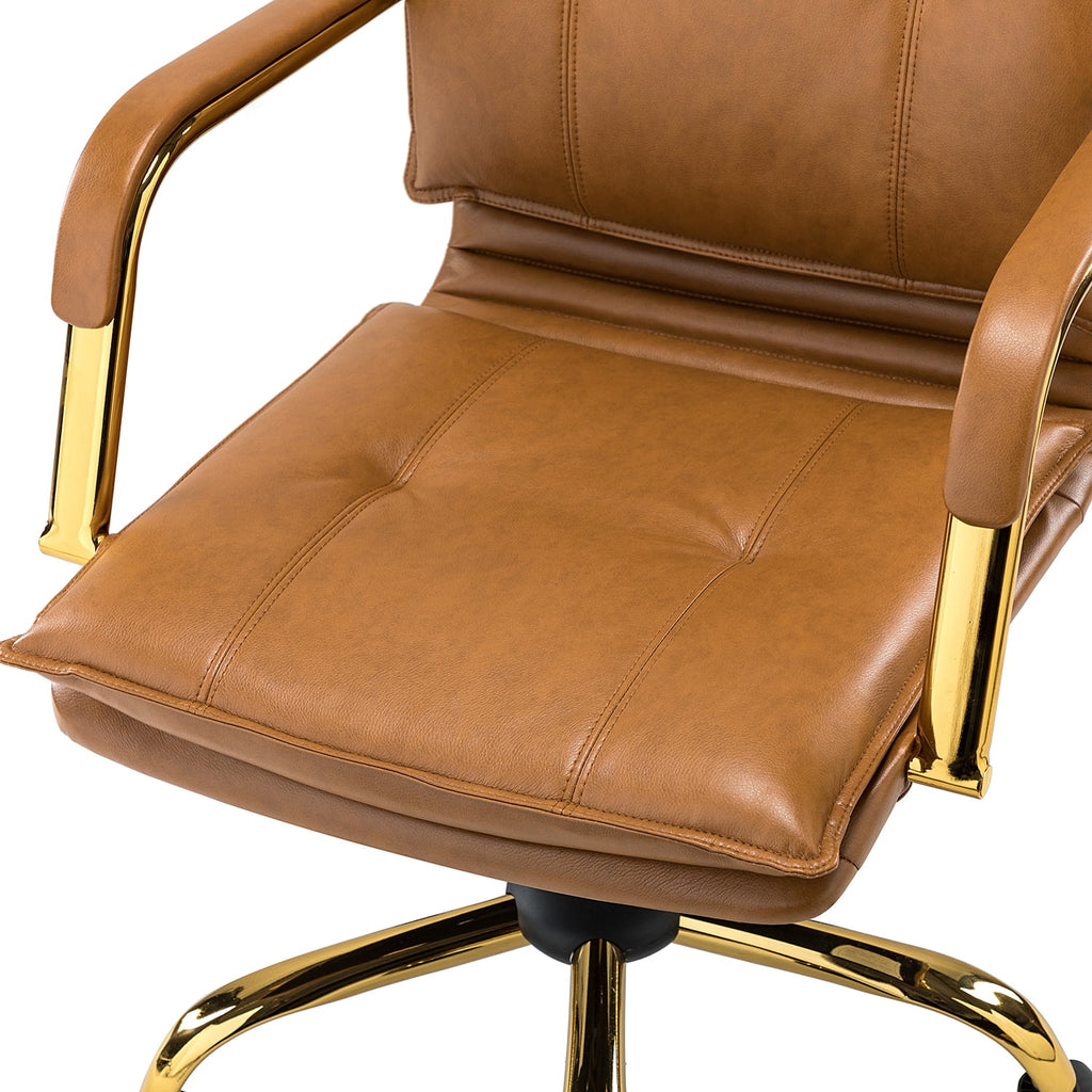 Vegan Leather Home Office Task Chair with Tufted Mid Back and Armrest N83298
