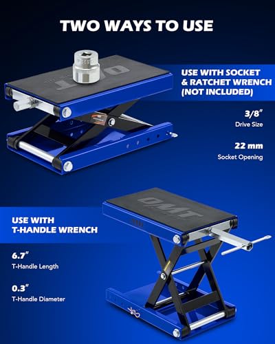Motorcycle Scissor Lift Jack, 1100 lb Capacity, Wide Deck with T Handle, for ATV Dirt Bike Cruiser G6574