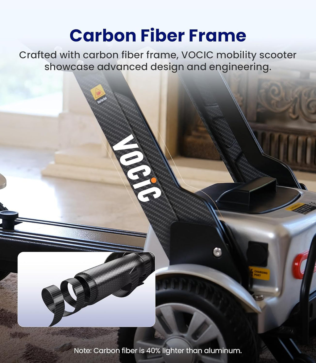 Carbon Fiber Powered Mobility Scooter for Seniors Adults, 4 Wheel Folding Electric Scooter with Seat B629