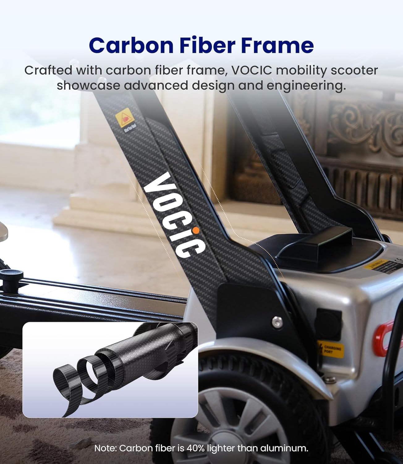 Carbon Fiber Powered Mobility Scooter for Seniors Adults, 4 Wheel Folding Electric Scooter with Seat B629