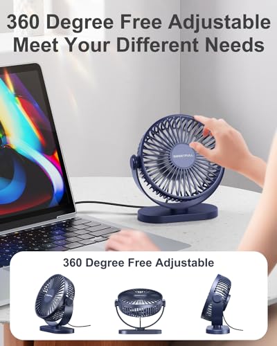 USB Desk Fan Small Quiet 3 Speeds Mini Portable 360° Rotation O518349