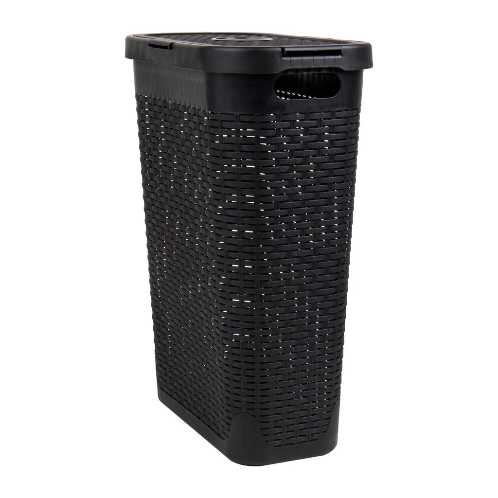 Slim Laundry Hamper with Lid, Wicker Design, Set of 2 L9373