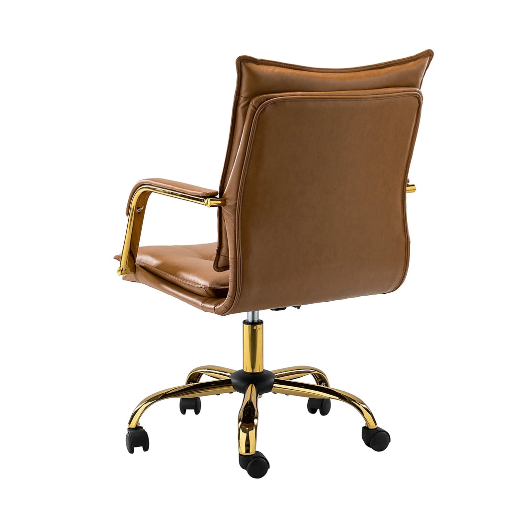 Vegan Leather Home Office Task Chair with Tufted Mid Back and Armrest N83298