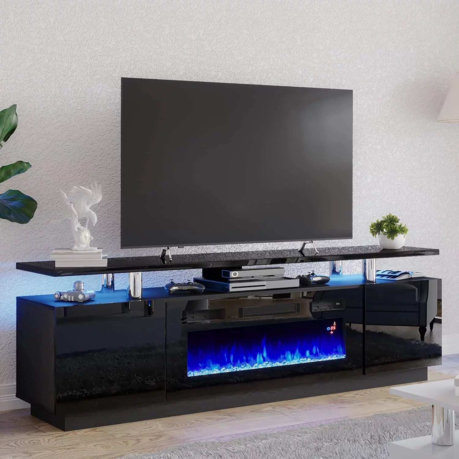 Fireplace TV Stand with 36" Fireplace, 70" Modern Entertainment Center, Fits TVs Up to 80", Black D341727