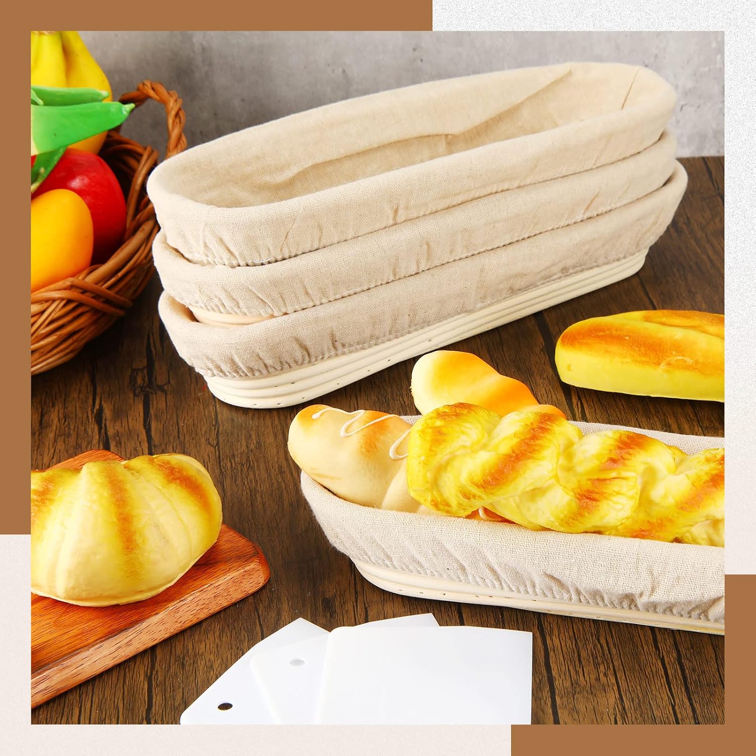 Oval Banneton Bread Proofing Basket with Liners, 13.8 Inch, Set of 4 O383476
