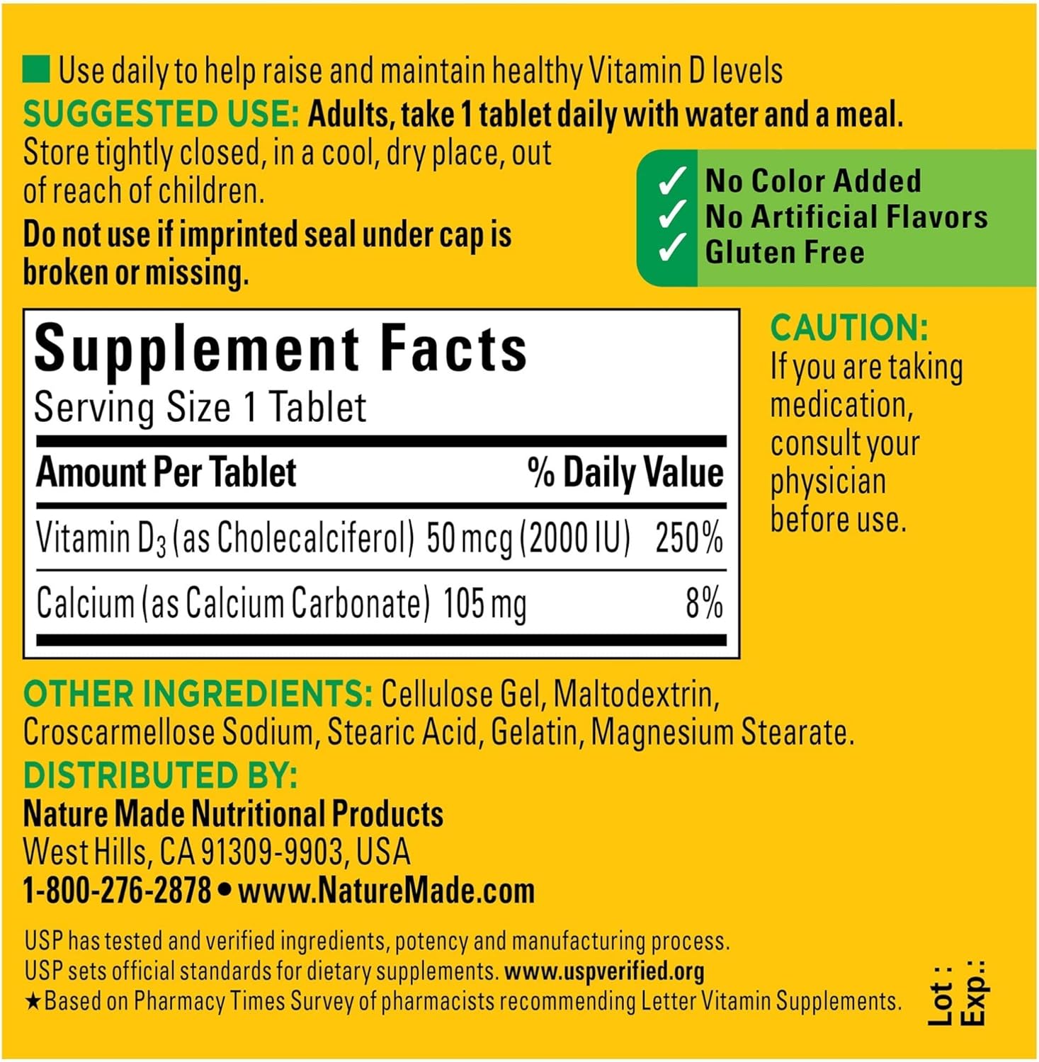 Vitamin D3 2000 IU, 100 Tablets for Immune Health Z558
