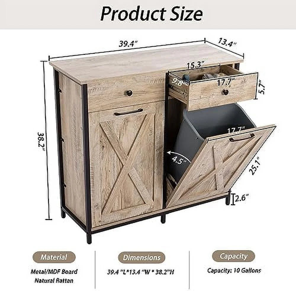 Double Barn Door Trash Cabinet with Hideaway Drawer G9317