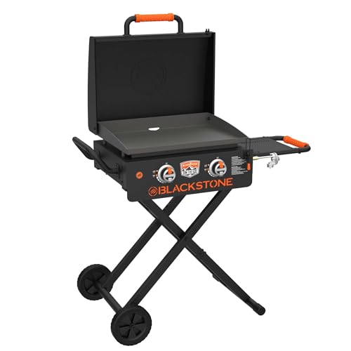 22" Scissor-Leg Gas Griddle with Two Burners, Stainless Steel, Wheels and Side Shelf W2452