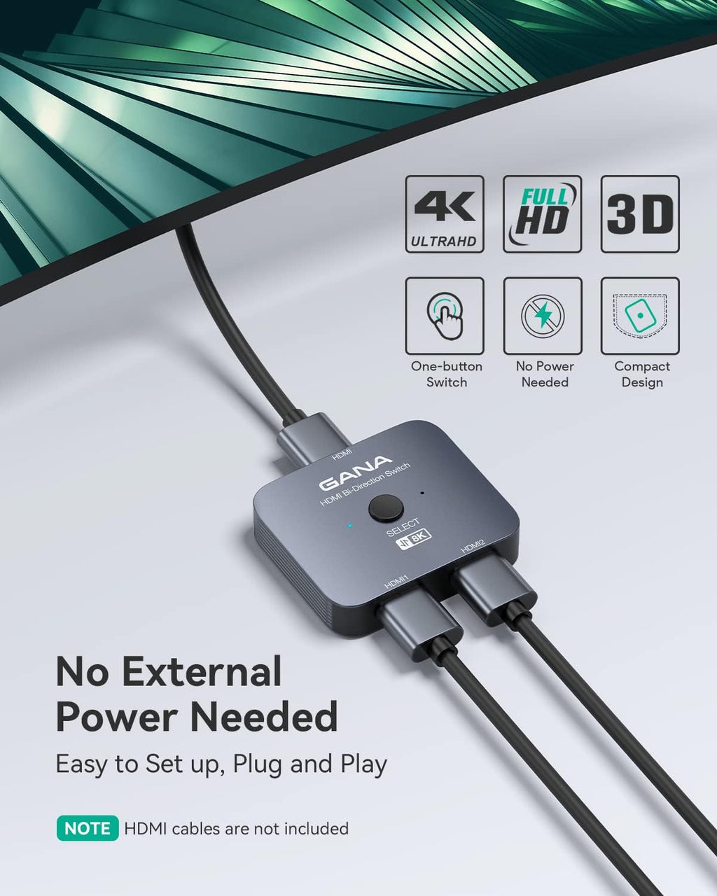 HDMI 2.1 Switch, 8K HDMI Switcher Splitter 2 in 1 Out, 4K@120Hz, Aluminum Hub S236927