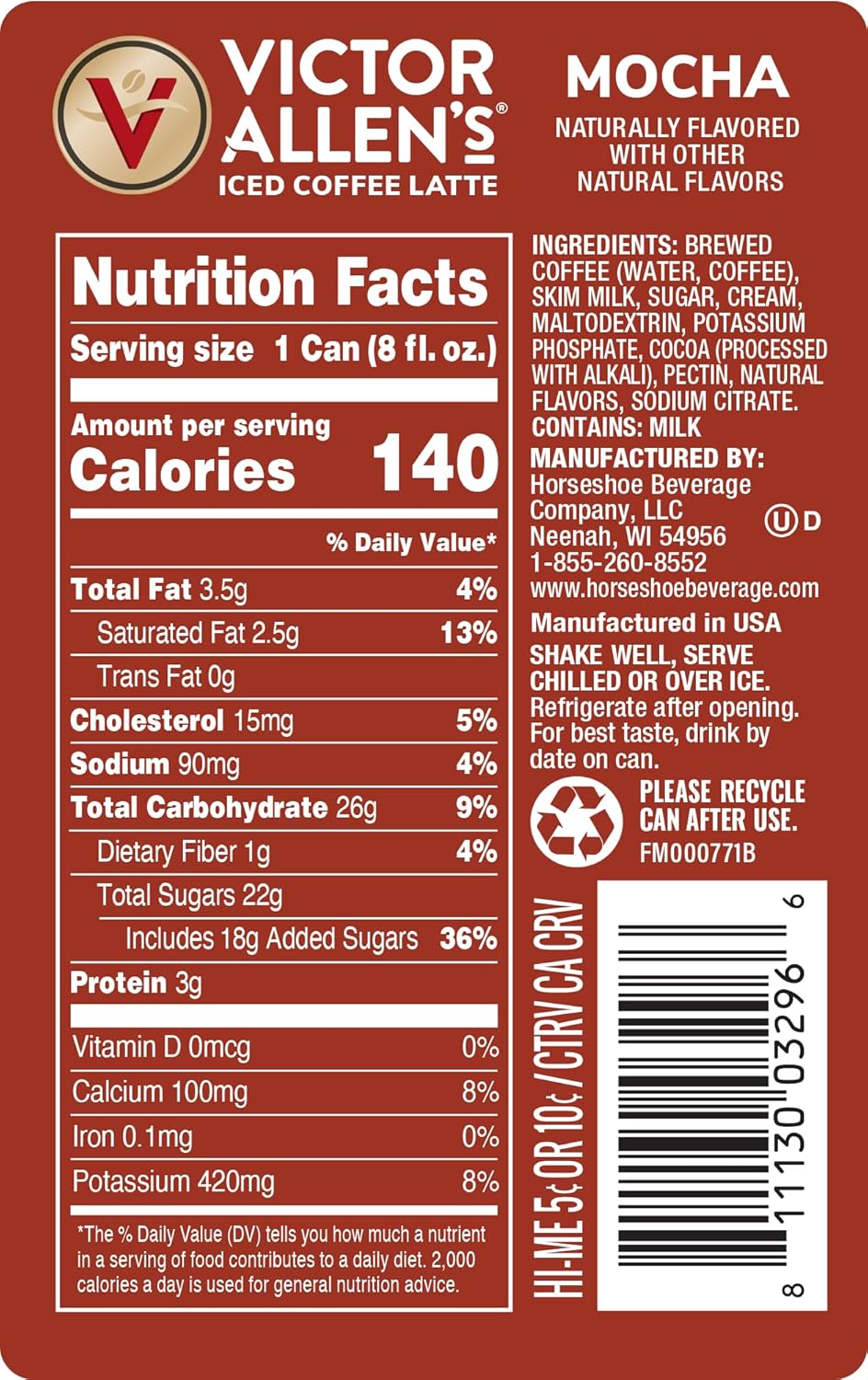 Iced Mocha Latte Canned Coffee, 8oz (12 Pack) N2110