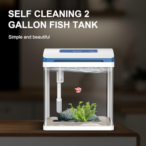 Self-Cleaning 2 Gallon Glass Betta Fish Tank Starter Kit with Adjustable Light L706