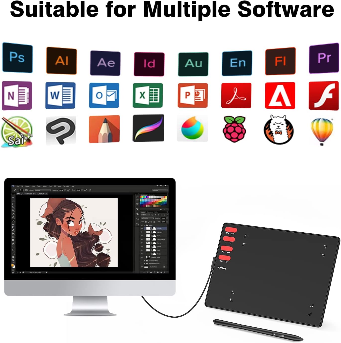 Graphics Drawing Tablet with 8 x 6 Inch Active Area and 8192 Level Pen L27958
