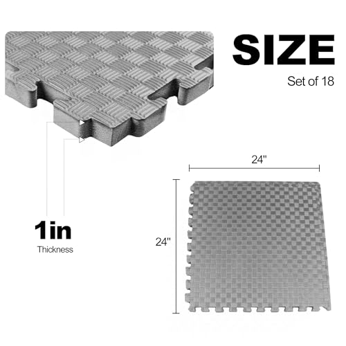 Interlocking Foam Gym Flooring Mat, 1 Inch Thick, 6 Tiles, Black C4472