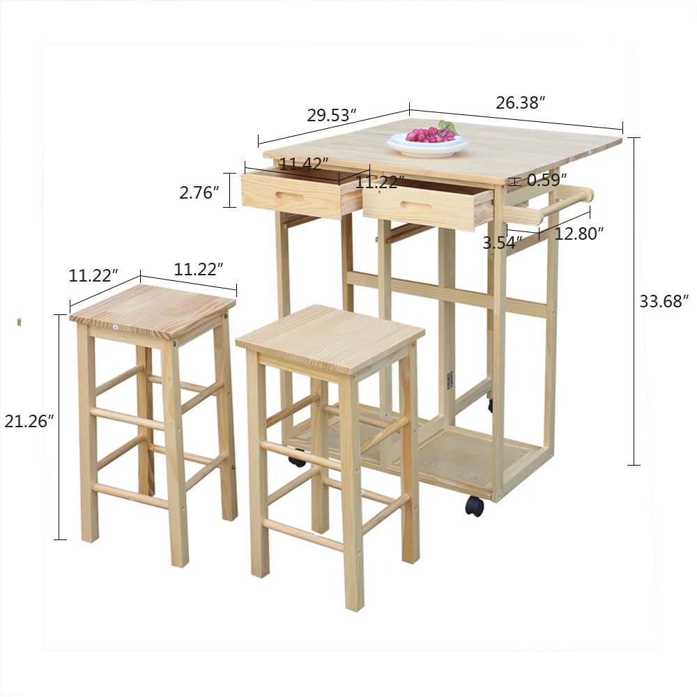 Kitchen Island Rolling Trolley Cart with Stools E6755