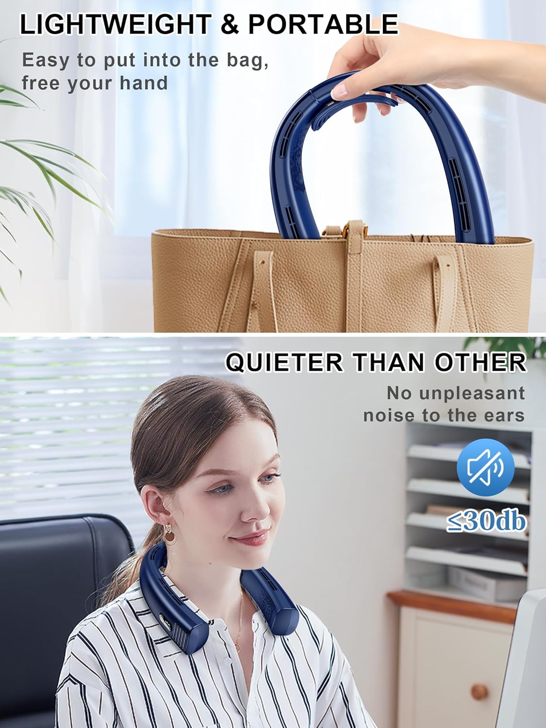 Portable Neck Fan Rechargeable 7000mAh, Bladeless 360° Airflow, Quiet Hands-Free Wearable Fan G136
