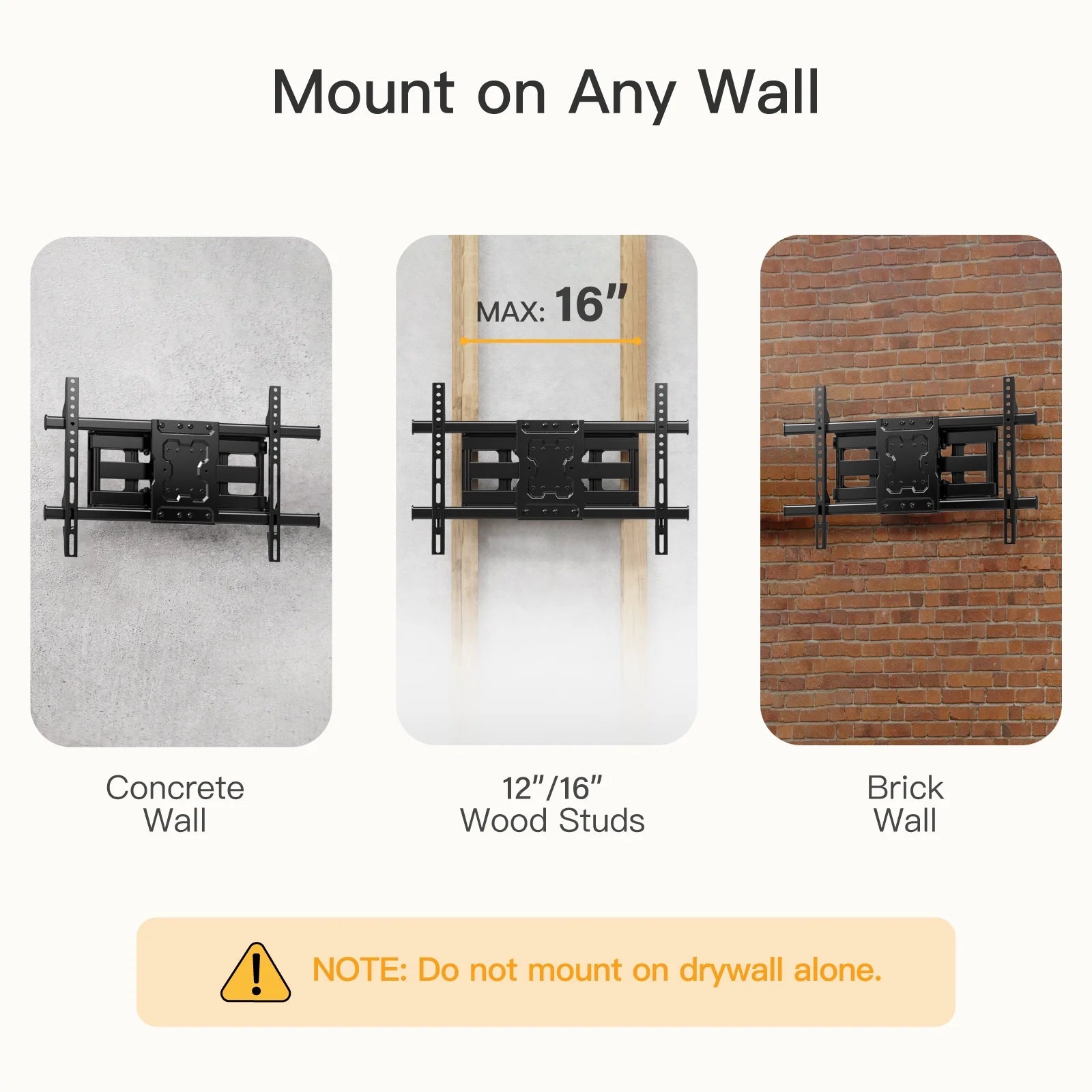 Full Motion TV Wall Mount for 37-75 inch Flat and Curved TVs, Holds 132lbs H8107