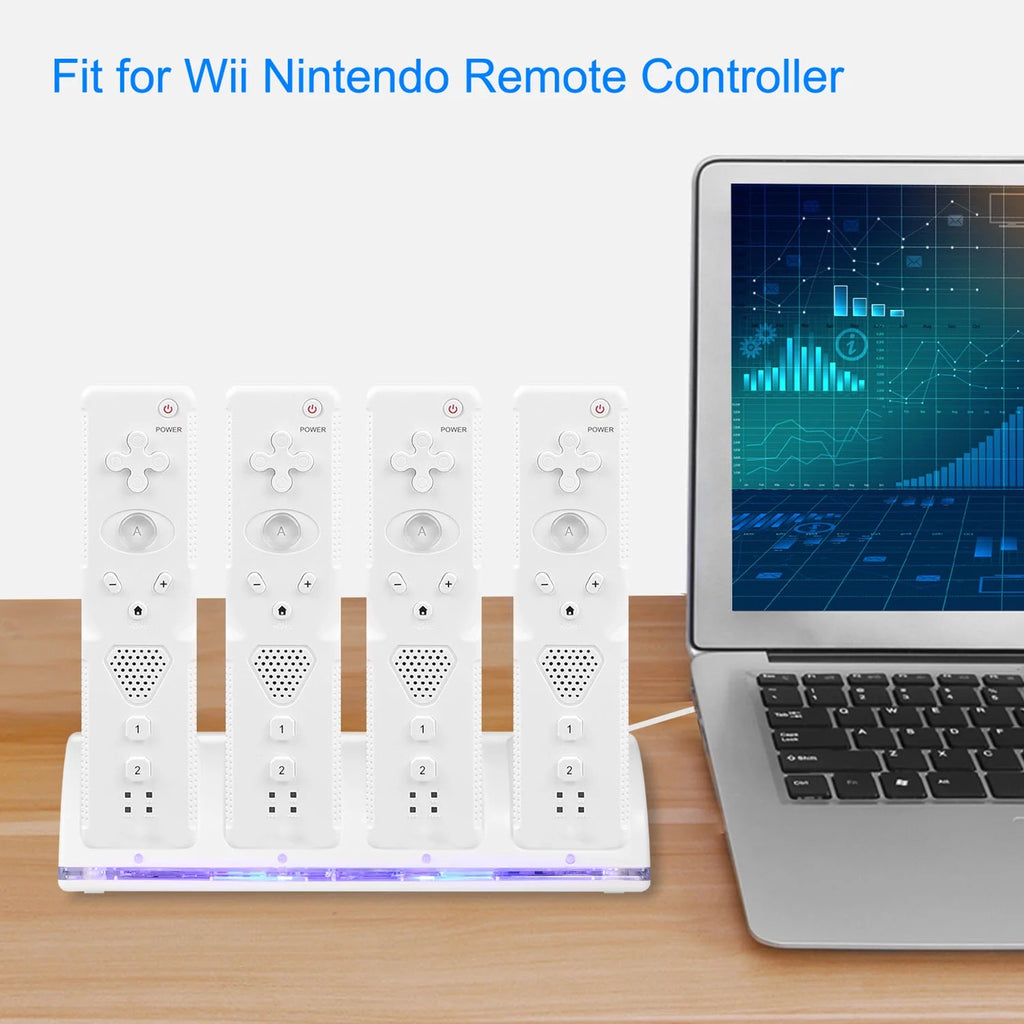 4 Remotes Charging Dock Game Controller Charger for Wii White G769617