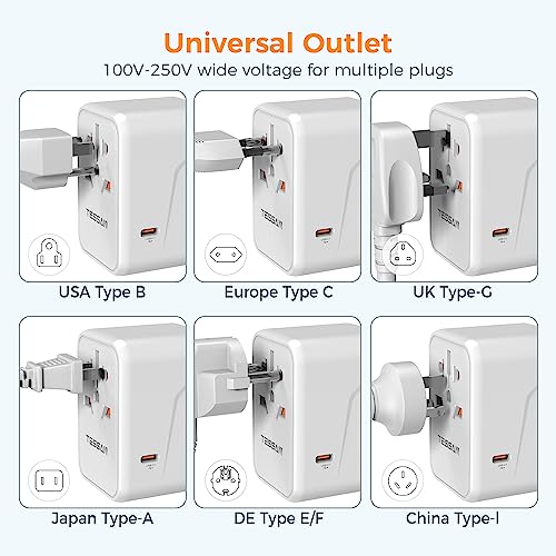 Universal Travel Plug Adapter 30W with USB C and 4 USB A Ports I95825