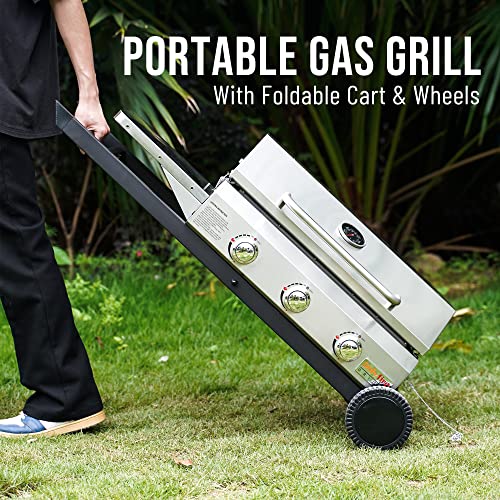 Portable Propane Gas Griddle 3-Burner with Foldable Cart and Side Table P920723