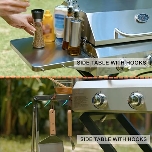 Portable Propane Gas Griddle 3-Burner with Foldable Cart and Side Table P920723