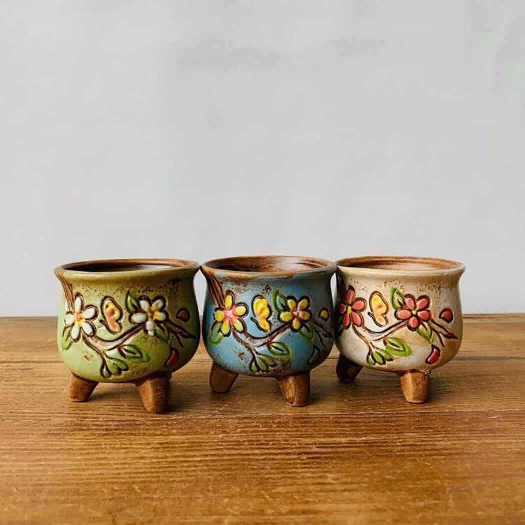 Ceramic Plant Pots with Legs for Succulents, 3-Piece Set L241