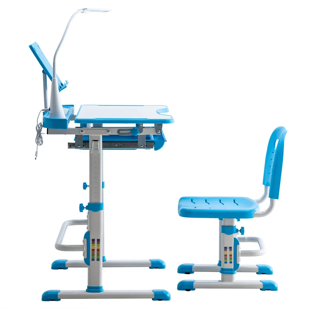 Kids Desk and Chair Set, Height Adjustable Study Table with LED Light G28059
