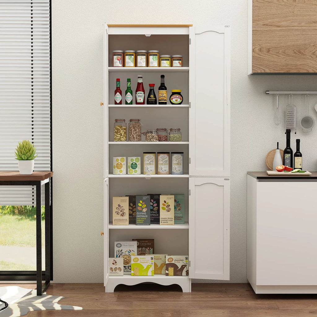 72" Tall Kitchen Pantry Cabinet with 4 Doors and 2 Adjustable Shelves, White and Honey O120266