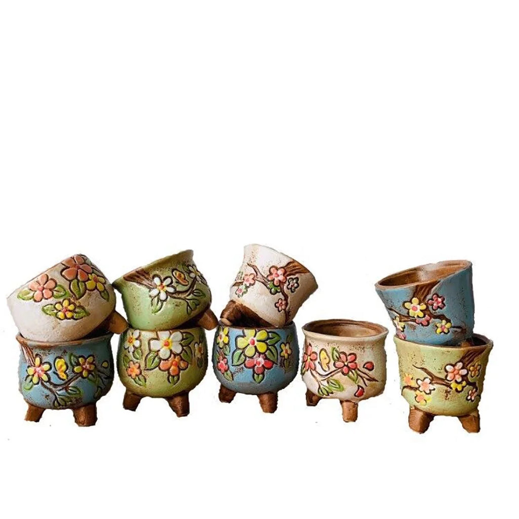 Ceramic Plant Pots with Legs for Succulents, 3-Piece Set L241