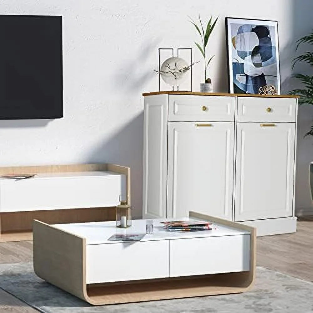 Double Barn Door Trash Cabinet with Hideaway Drawer H858