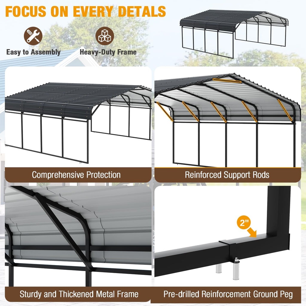 20' x 20' Metal Carport with Galvanized Steel Roof for SUV, Truck and Boats F287162