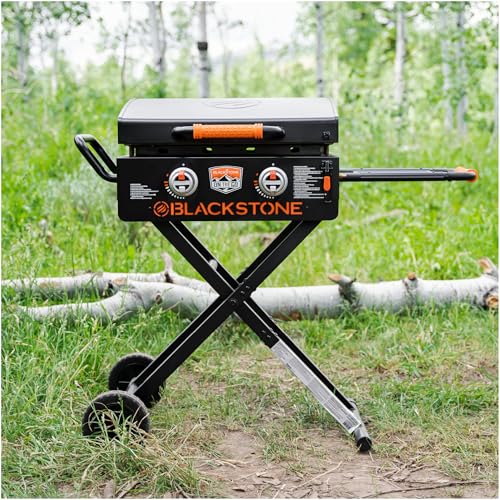 22" Scissor-Leg Gas Griddle with Two Burners, Stainless Steel, Wheels and Side Shelf W2452