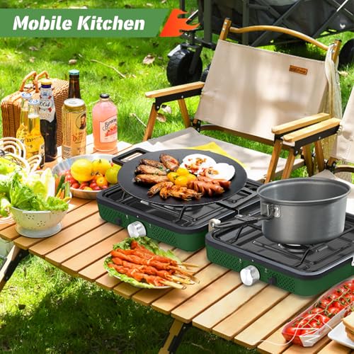 Foldable 2-Burner Camping Stove with Griddle and Carrying Bag Z769