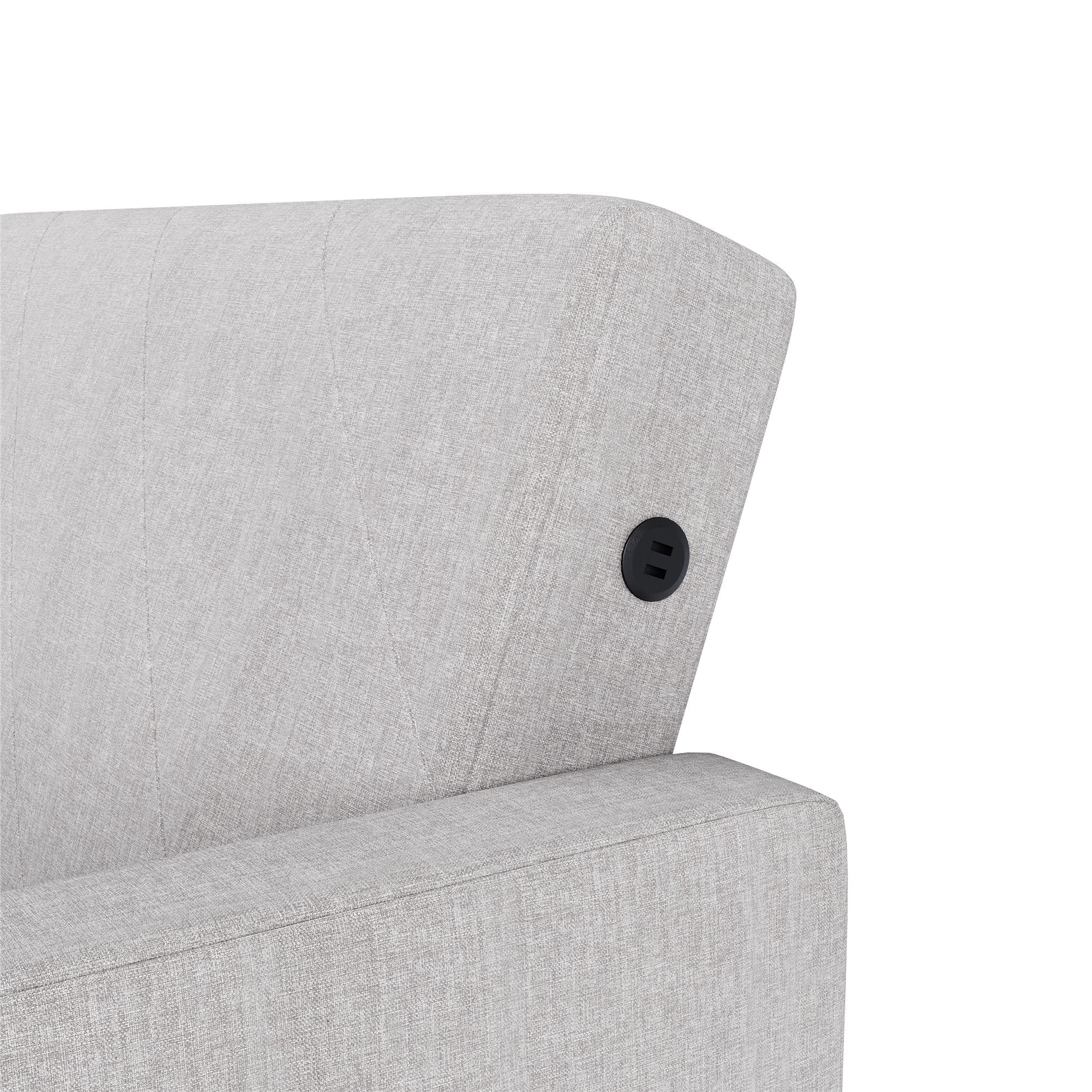 Convertible Sofa Bed with USB Port, Light Gray Linen H2178