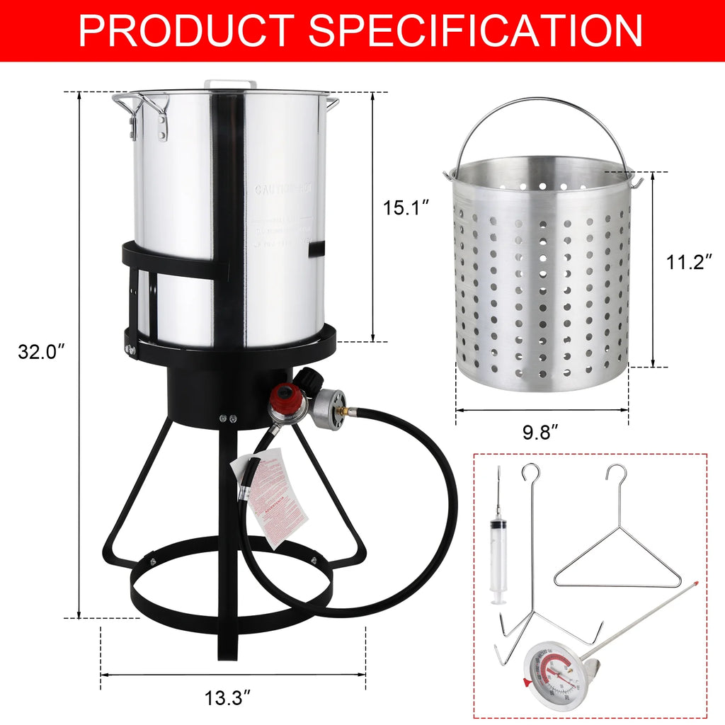 Turkey Fryer 30 Qt Cooker Set with Tripod Stand and Gas Burner S2157