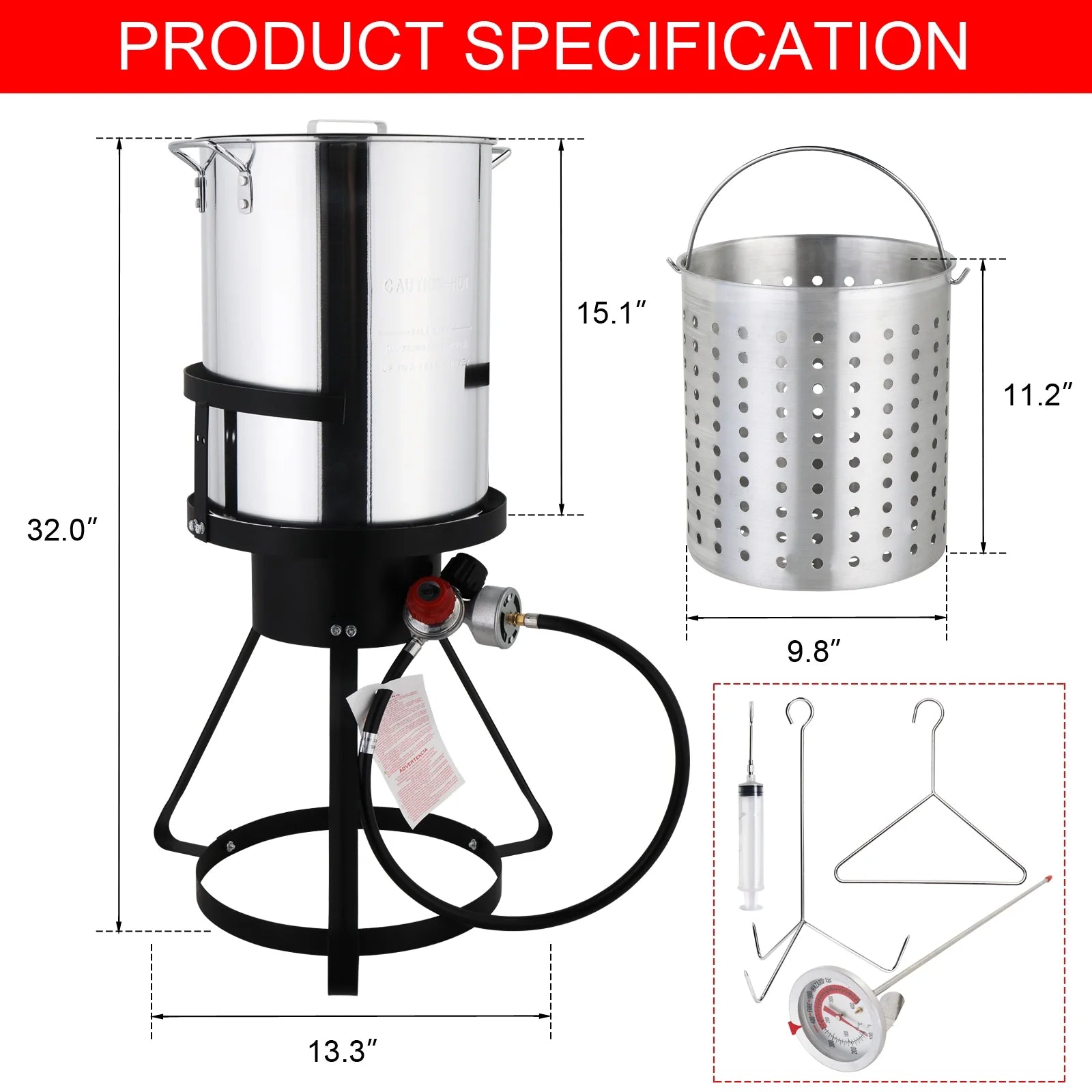 Turkey Fryer 30 Qt Cooker Set with Tripod Stand and Gas Burner S2157