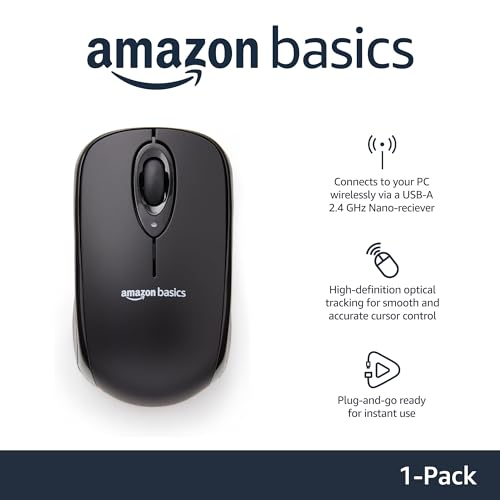 Wireless Optical Computer Mouse with USB Nano Receiver, Black P88471