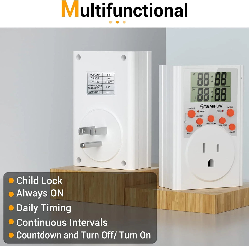 Programmable Plug-in Digital Timer Switch with 3-Prong Outlet F45673
