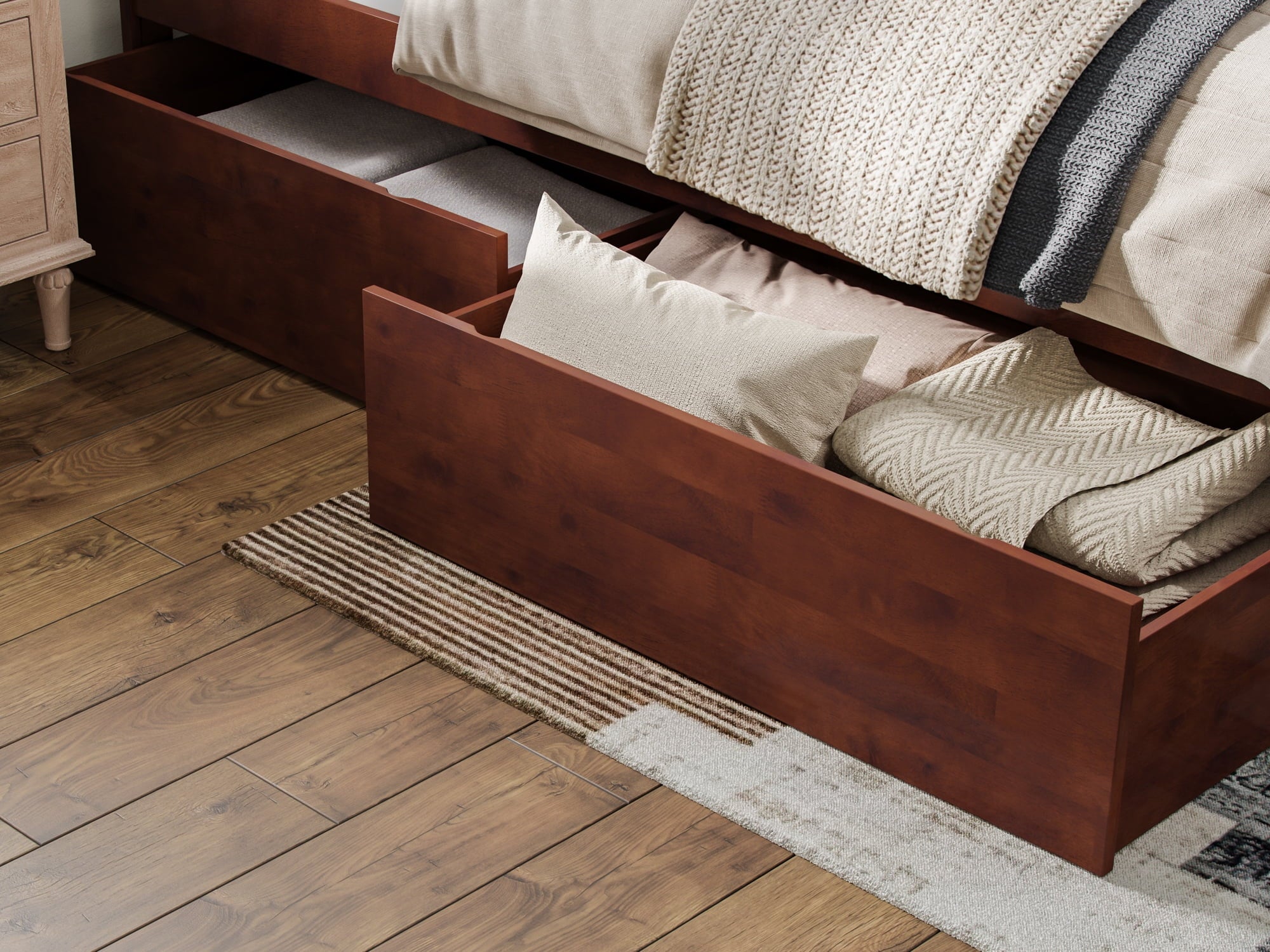 Solid Wood Platform Bed with Storage Drawers, Queen K8732