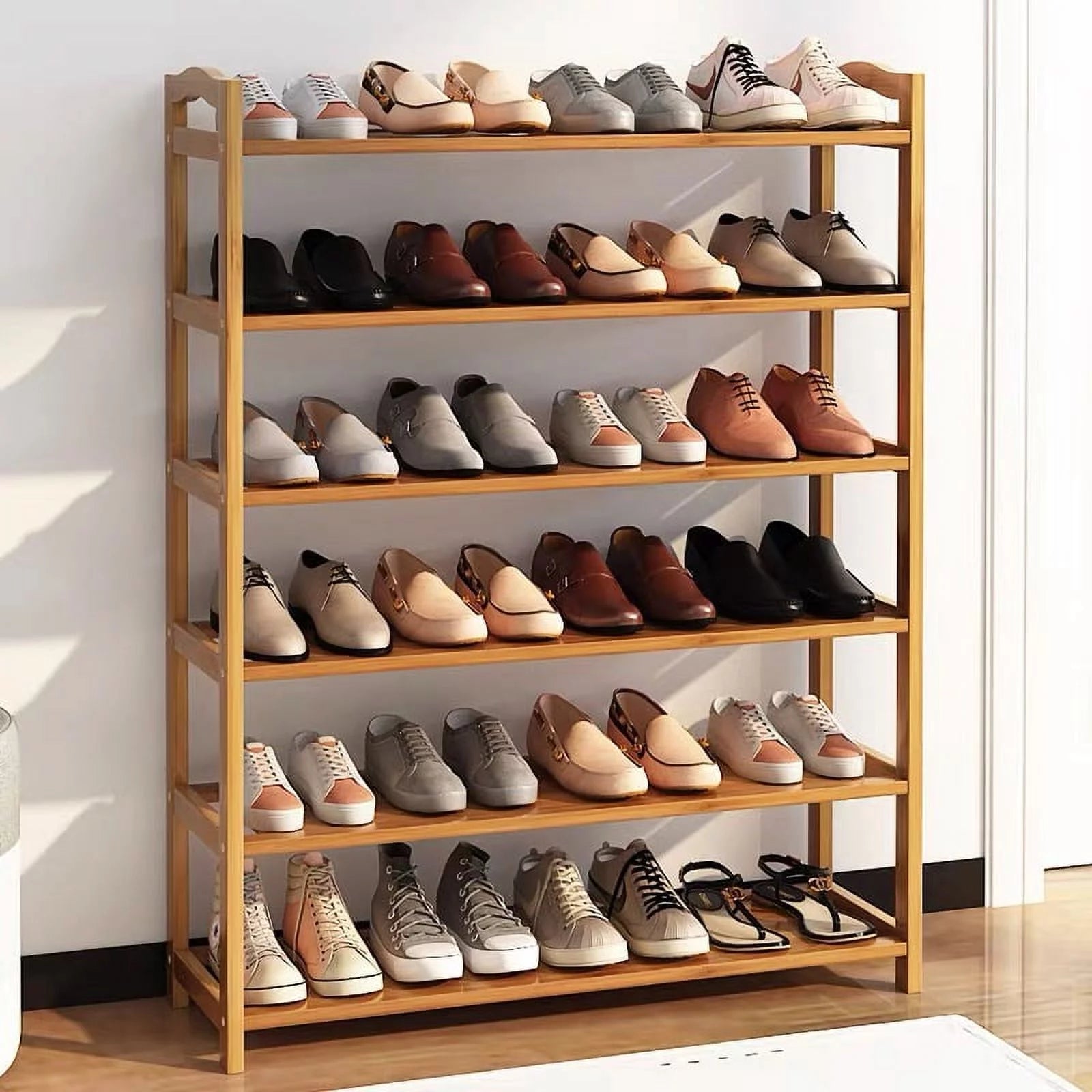 Ktaxon 6 Tiers Bamboo Shoe Storage Rack Sturdy Shoe Shelf Shoe Stand Closet Organizer, 18-24 Pairs, Wood Color