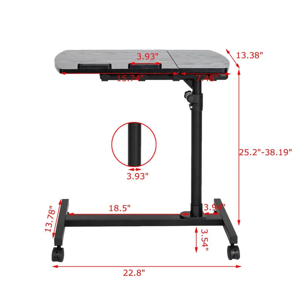 Adjustable Black Laptop Desk Rolling Cart Over Bed Table Stand L11787